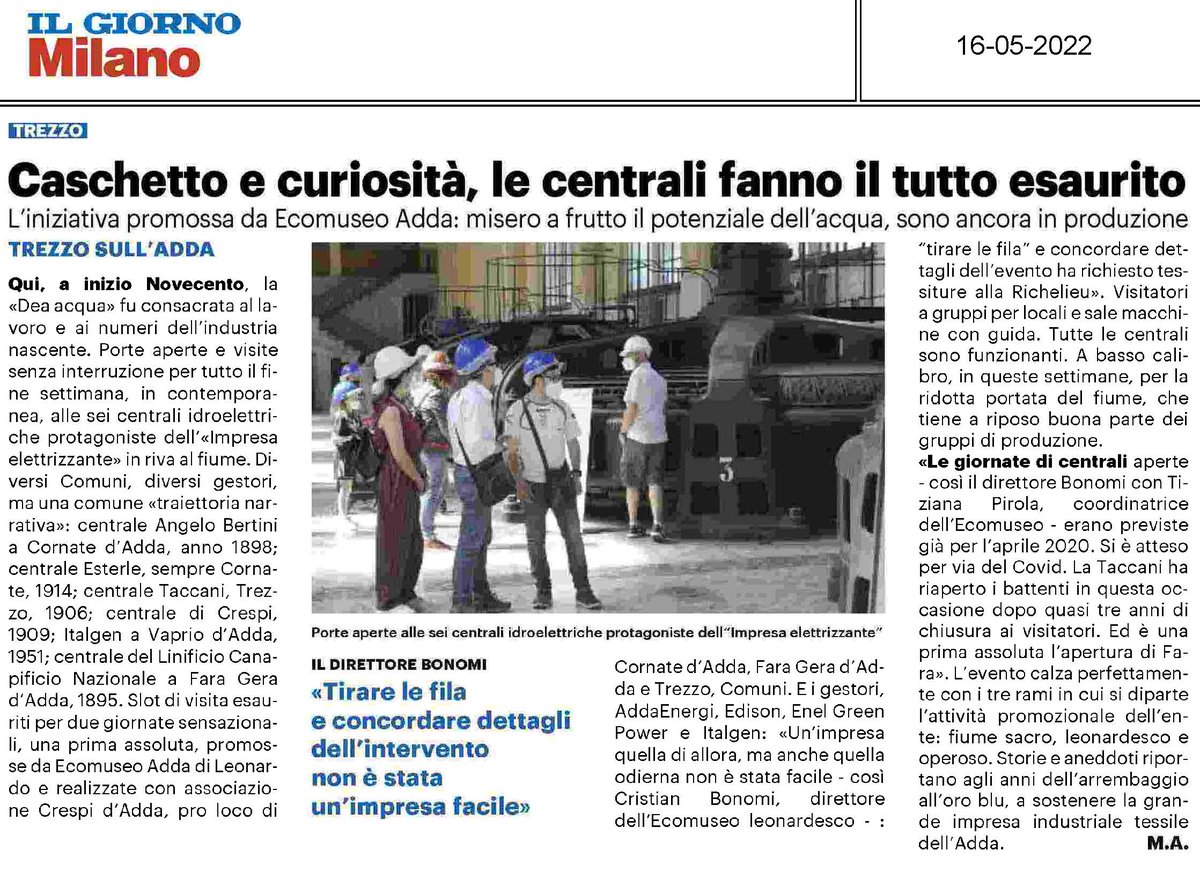 ItalgenEnergy's tweet photo. L’Impresa elettrizzante: le centrali fanno il tutto esaurito. 
Grande successo di pubblico per l'iniziativa promossa da Ecomuseo Adda e resa possibile grazie al supporto di @ItalgenEnergy, AddaEnergi, Edison, Enel Green Power, e con l'associazione Crespi d'Adda. https://t.co/kwplwWK43x