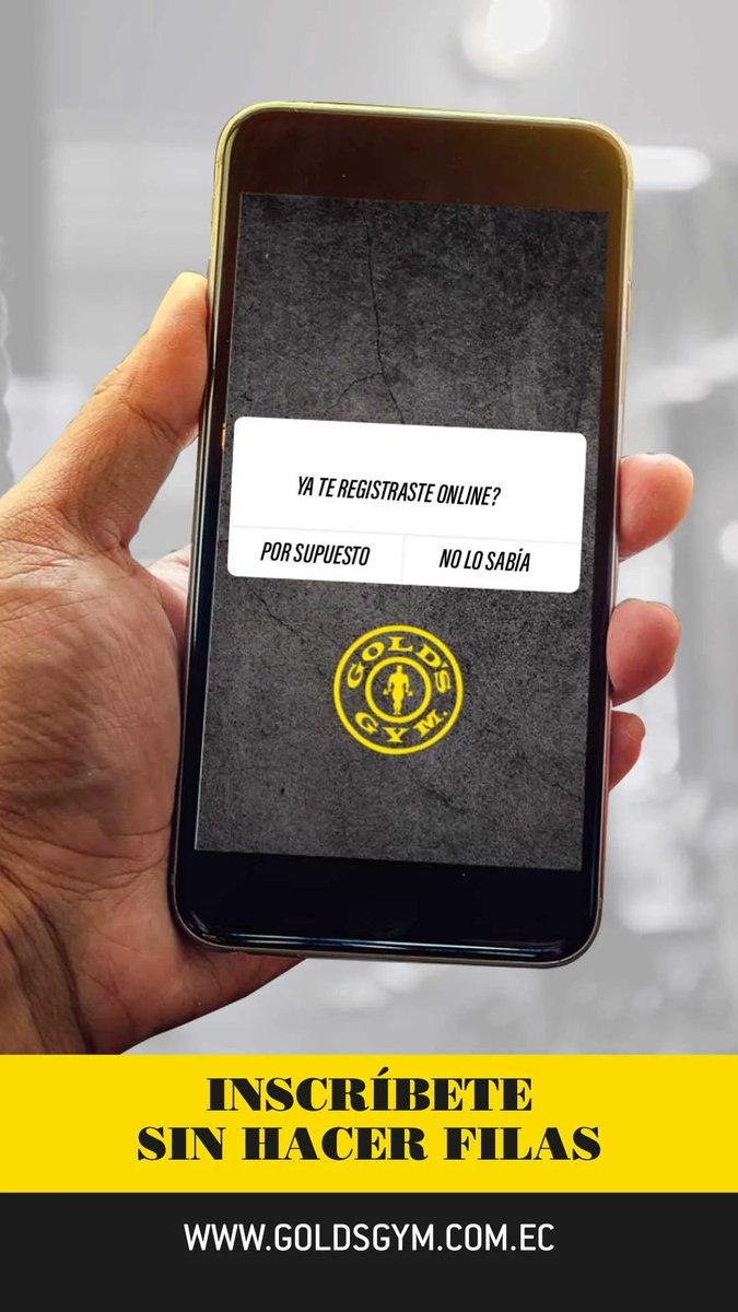 goldsgymec's tweet photo. Recuerda que ahora puedes registrarte desde nuestra web https://t.co/ezHrQVHZg5 👉  ya no hagas filas e inscríbete donde tu quieras. #goldsgym #Ecuador https://t.co/qTssbqGevO