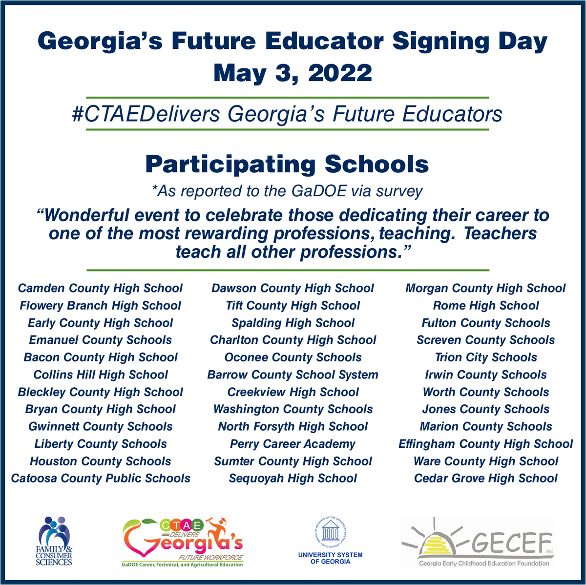 GeorgiaCTAE's tweet photo. #CTAEDelivers Real Opportunities for College and Rewarding Careers #gaeducatorssigningday22
#gafutureeducator https://t.co/ZwliLv9PTJ