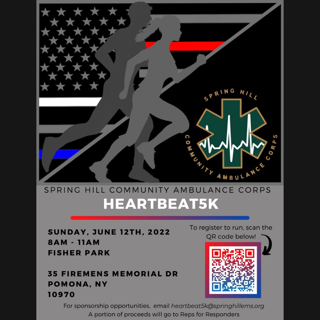 Spring Hill's annual Heartbeat5K run/walk event is coming up on June 12th, 2022, and a portion of the proceeds will be donated to Reps For Responders.
 
Click on the link below to sign up!
 
events.elitefeats.com/22heartbeat5k
fb.me/e/379vAf0wh
👟
#Heartbeat5K