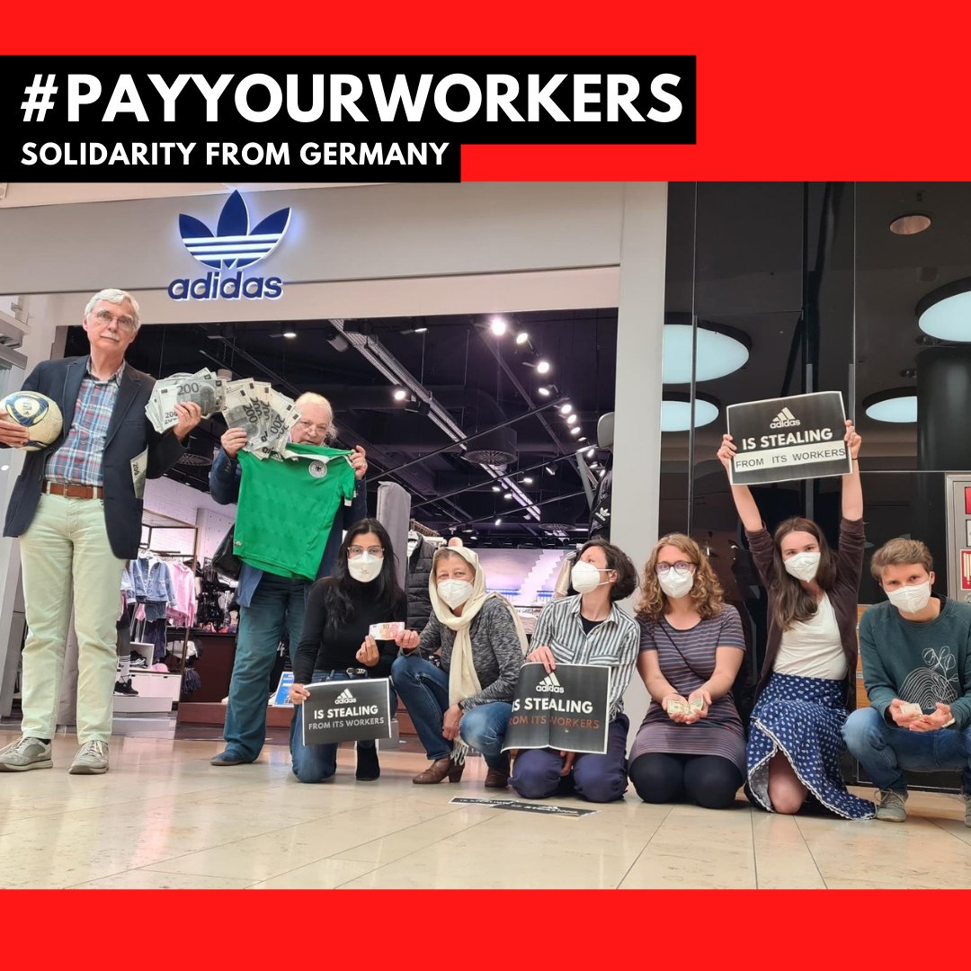 Activists stood in solidarity last week with the workers of <a href="/adidas/">adidas</a> supplier Hulu Garment, still owed $3.6million (USD). This wage theft is a systematic problem that needs a systematic solution. Join the call for #Adidas to #EndWageTheft!

payyourworkers.org/adidas