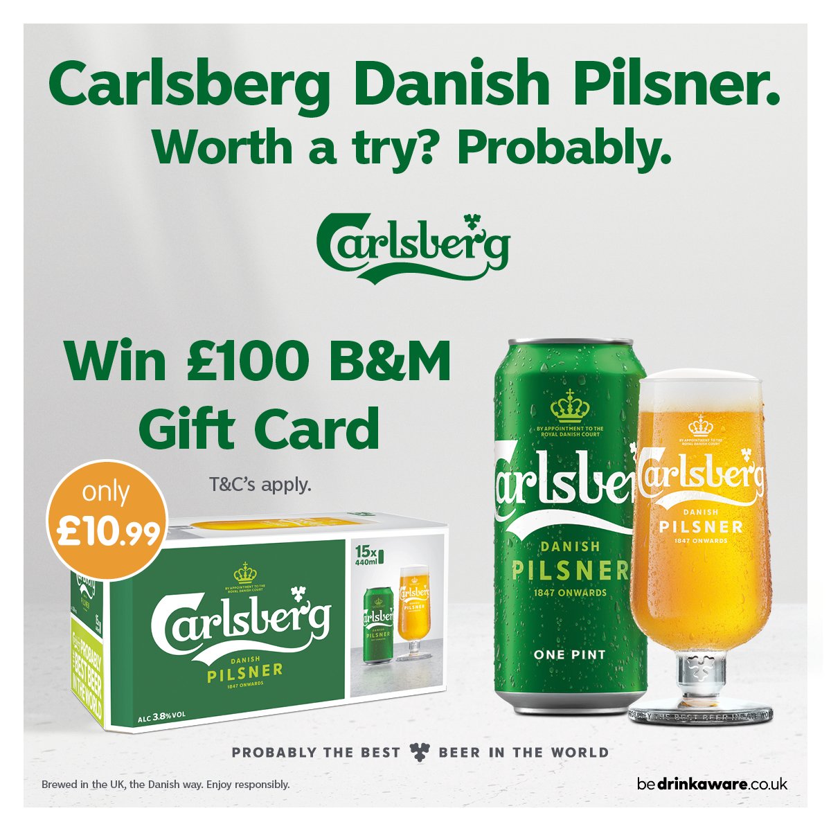 bmstores's tweet photo. 🍻#COMPETITION TIME🍻

We've teamed with @CarlsbergUK to giveaway a £100 B&amp;M gift card to one lucky winner!

For a chance to #WIN, simply

1. FOLLOW US
2. RT
3. COMMENT #BMCarlsberg

Competition ends 9am 23/5/22

🔞 Please drink responsibly. Visit https://t.co/0Pkw4agTgF for info https://t.co/lXxfLs2glj