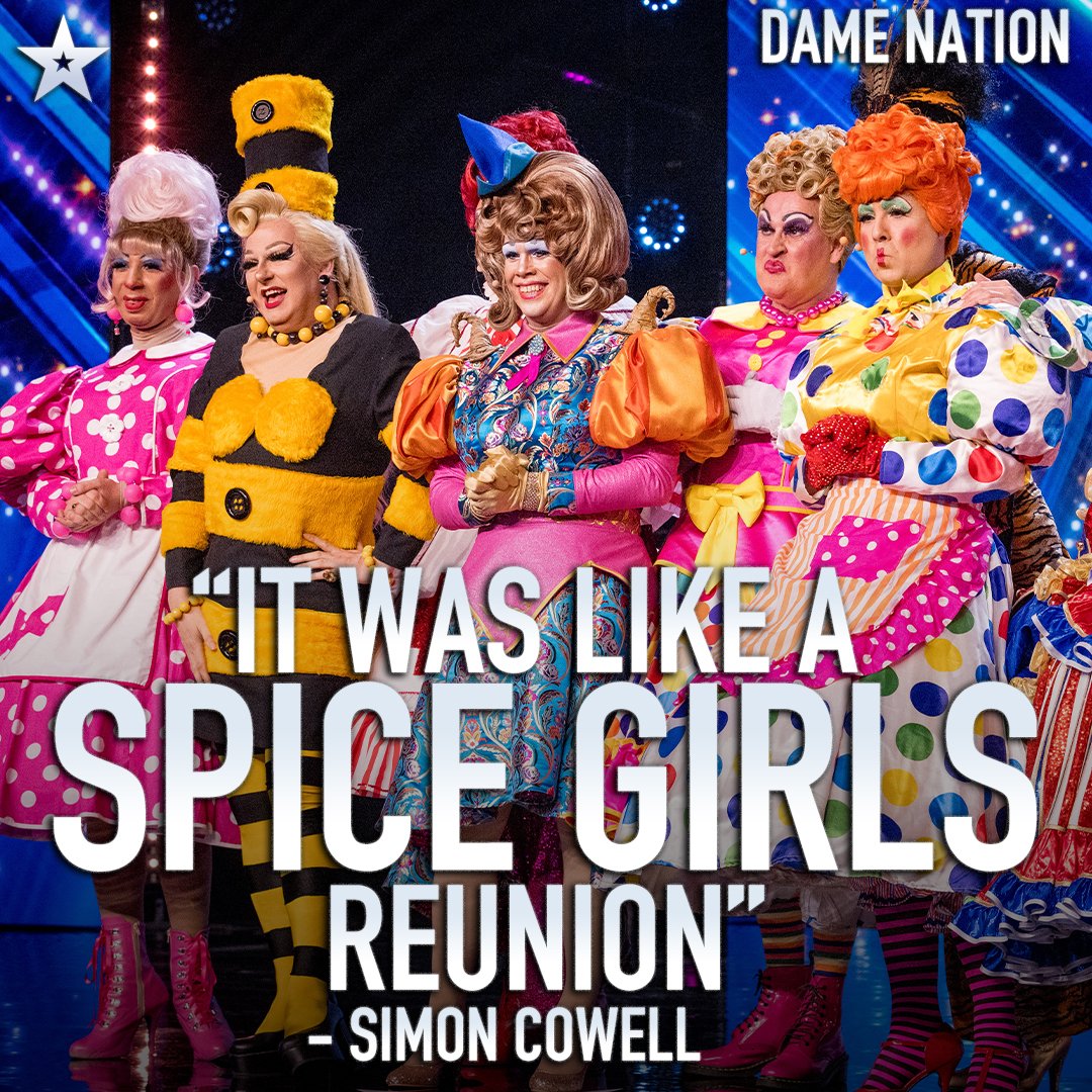 BGT's tweet photo. Are you ready to be entertained? 'Cause @DamenationBGT are gonna SPICE UP YOUR LIFE! 🤣

Watch their HILARIOUSLY fabulous audition here: https://t.co/VPuau4MuCR 

#BGT https://t.co/sqozxj5VHk