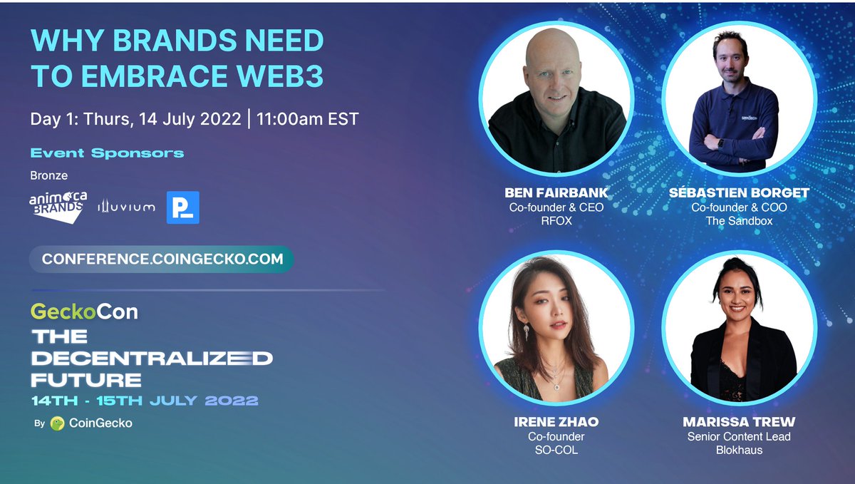 coingecko's tweet photo. Why Brands Need to Embrace Web3 – join the discussion with @bennydoda01 @borgetsebastien @Irenezhao_ @marissajane91 as we uncover winning formulas to give brands the competitive edge in the evolution of the web. 

Get your tickets now for 70% OFF, visit https://t.co/iPQnokzS0E https://t.co/3G2MJ2c96C