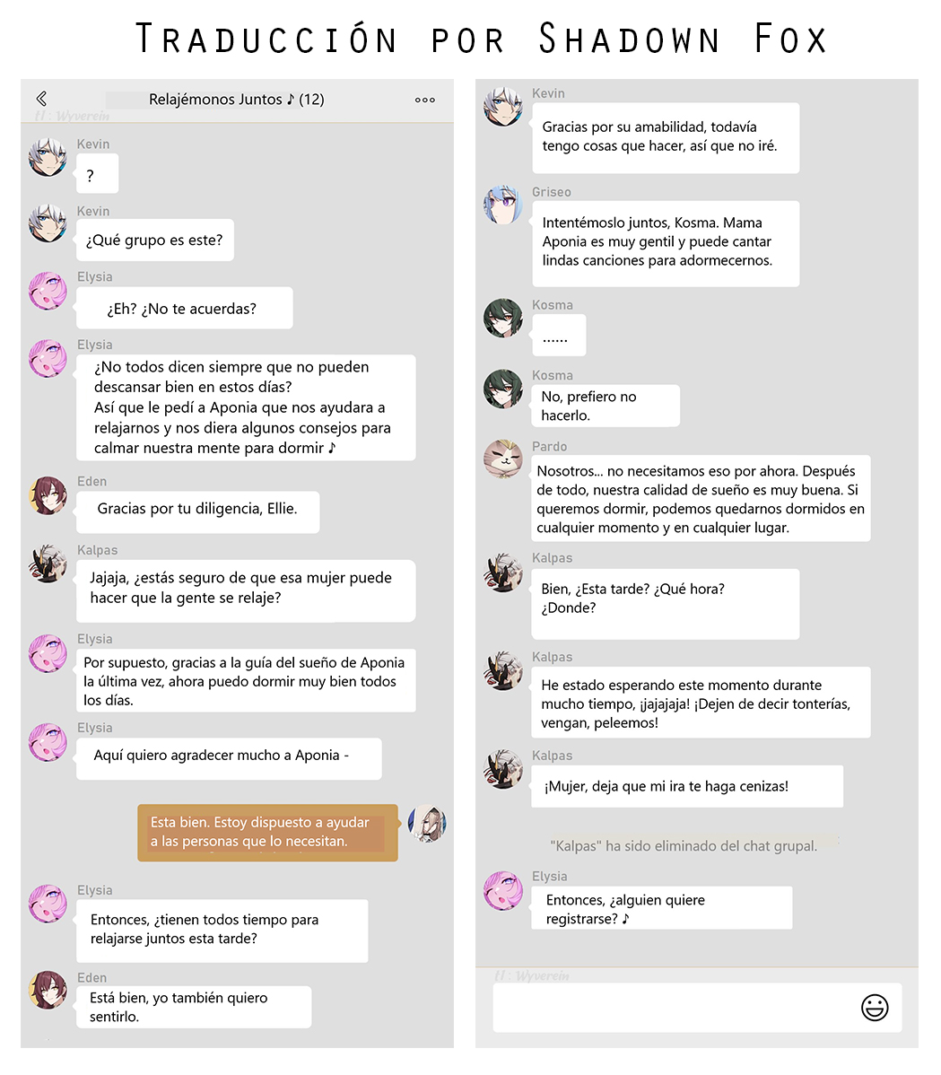 Mary_X_Player's tweet photo. Charlas Grupales de los Flameschaser!! Traducido al español por mi ayudante liante Shadow Fox 👏😊

#HonkaiImpact3rd #flameschaser #espanol #castellano #speak #eden #elysia #su #kevin #kalpas #kosma #griseo #aponia #pardofelis https://t.co/7dieXmUb68