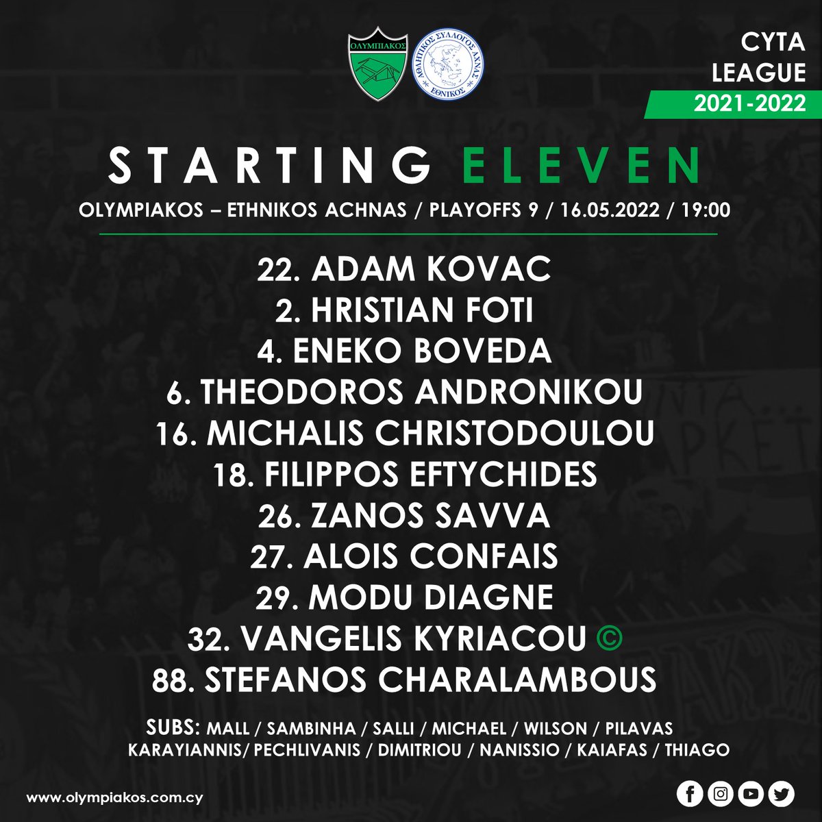 OlympiakosNic's tweet photo. #LineUp | Η ενδεκάδα της ομάδας μας για το ματς κόντρα στον Εθνικό Άχνας!
#OlympiakosNicosiaFC #Taktakalas #OLYETH https://t.co/OsxmLnFKWz