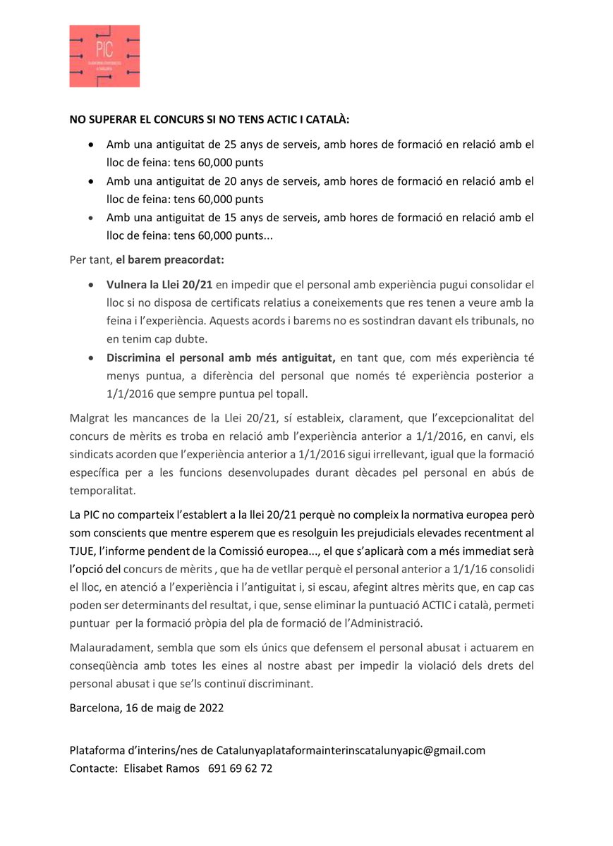 PIC PLATAFORMA D'INTERINS/ES CATALUNYA tweet media