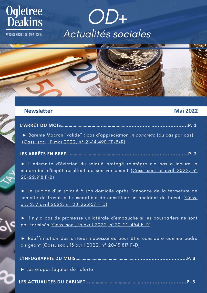 OgletreeFrance's tweet photo. 📰 𝗡𝗘𝗪𝗦𝗟𝗘𝗧𝗧𝗘𝗥 𝗢𝗗+ 𝗠𝗮𝗶  | #ActualitésSociales
📢 Inscrivez-vous 
👉 communicationFR@ogletree.com
🎯 Recevez OD+ par 📩 ✔️
#DroitSocial #Newsletter #Avocats #DroitduTravail #DRH #TeamJuristes #RessourcesHumaines #Employeurs #LanceursdAlertes #Licenciements https://t.co/tWAkIm4TJN