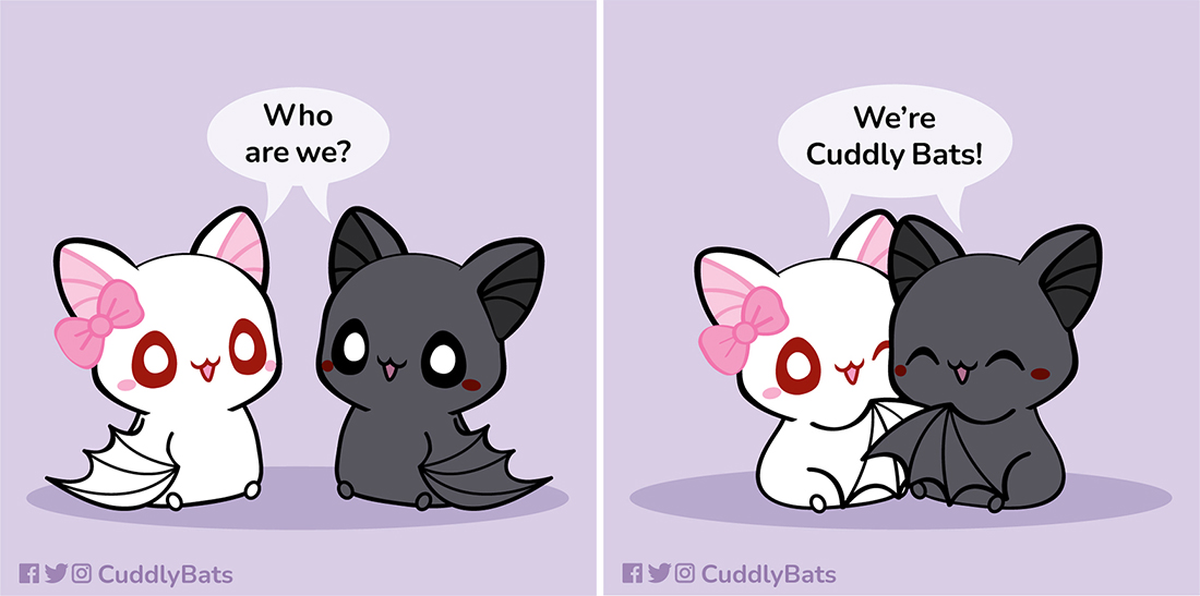 CuddlyBats's tweet photo. We are Cuddly Bats😊 © Cuddly Bats 💜 #cuddlybats #bat #bats #bathug #albinobat #cutebat #couplecomic https://t.co/3eyYerZXom