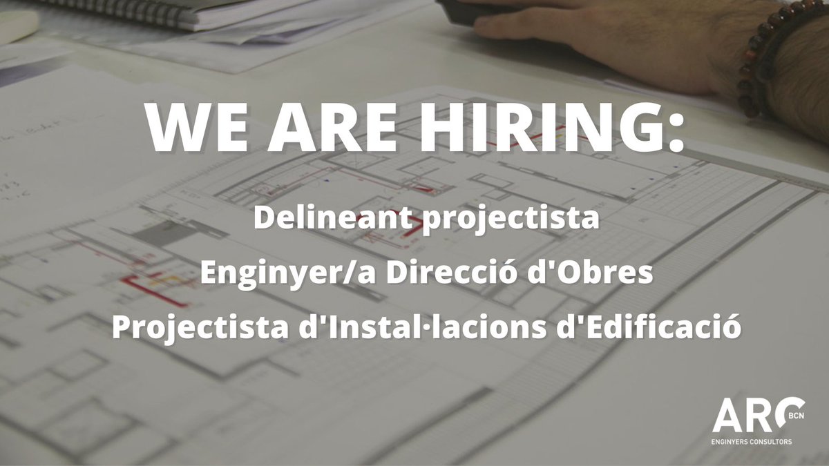 arcbcn's tweet photo. Busquem talent! ARCbcn cerca amb caràcter immediat:

Delineant projectista: https://t.co/KLry6SiUXe
Enginyer/a de Direcció d'Obres: https://t.co/PZDUe4EYIR
Projectista d'Instal·lacions d'Edificació: https://t.co/S8cMMkCW8S

📧CV a: info@arcbcn.cat

Ens ajudeu fent retuits? 😉 https://t.co/YHwtdKeFT0