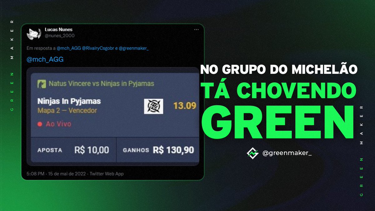 greenmaker_'s tweet photo. Se liga nesse feedback do grupo do @mch_AGG 🤑

TÁ CHOVENDO GREEEEEN 💵🌧💵🌧

Marque a gente em seus resultados também para aparecer aqui 😉
#greenmaker #chuvadegreen https://t.co/7IhNlkfbrE