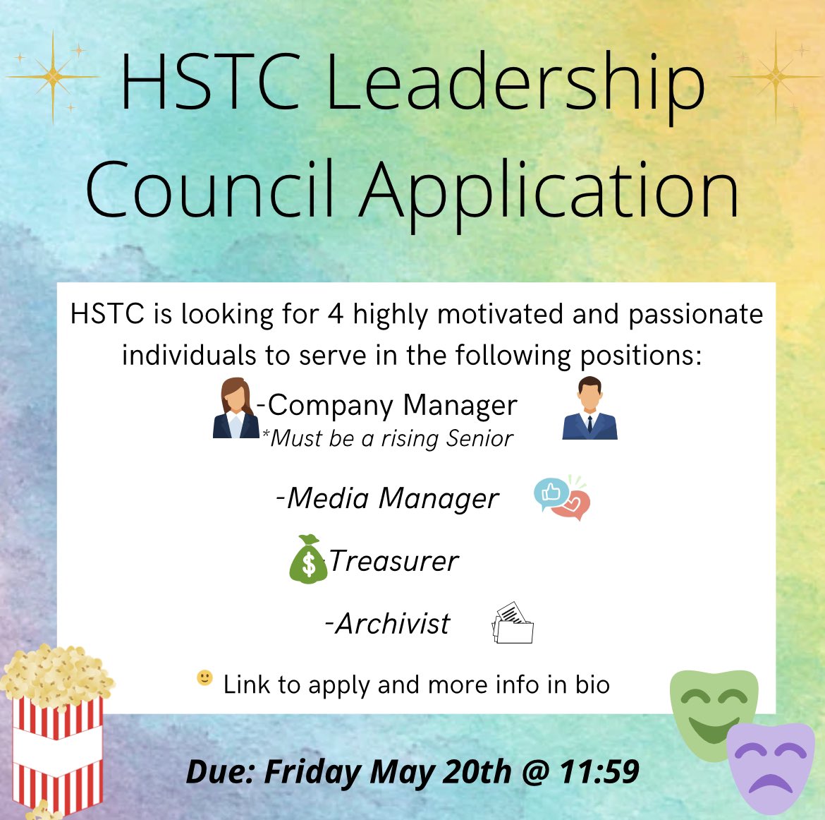 HSHSTheatre's tweet photo. 🚨Theatre at Holly Springs High School is in need of four (4) highly motivated and passionate individuals to serve on its new Leadership Council🚨This group may meet as often as once per week during the school year, and will function as the executive leadership for the company‼️ https://t.co/LXjP1R7tkp