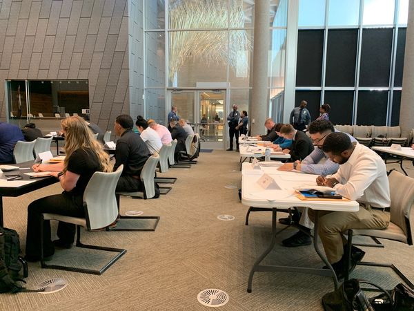 kcpolice's tweet photo. Congratulations to the 19 women and men who today take their first steps in becoming KCPD’s newest police officers.

They will enter the police academy as the 175th Entry Officer Class.

We gladly welcome them and look forward to seeing them out in the community. https://t.co/ZPULNkRloe
