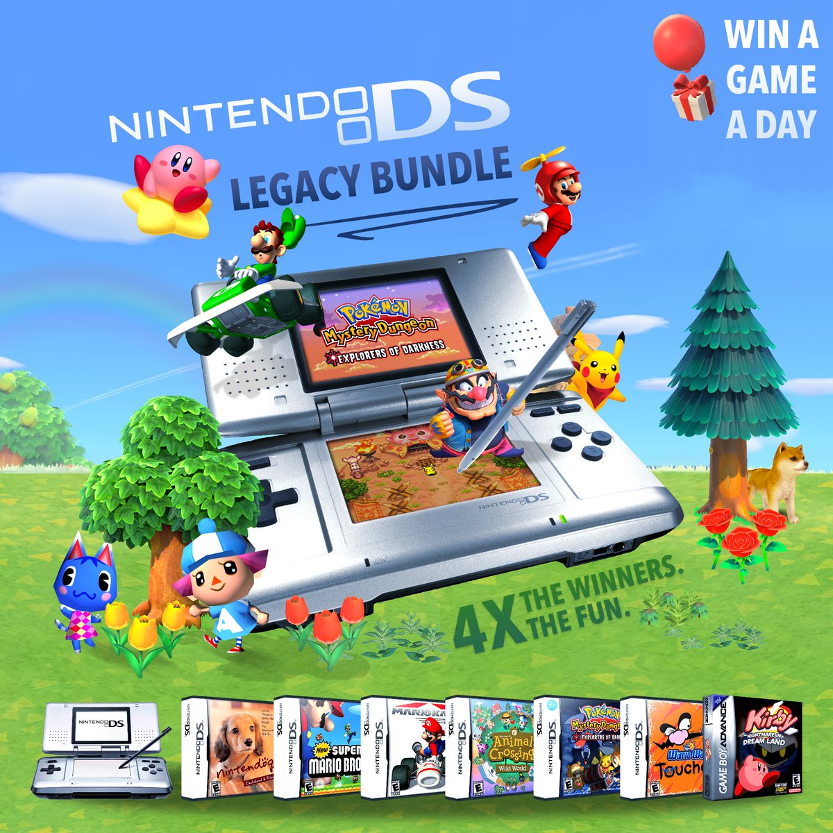 eStarland's tweet photo. Win A Game A Day is back with a big #NintendoDS bundle! Experience the legacy of the DS with an original console, carrying case, and 7 games - including Mario Kart, Animal Crossing, Pokémon Mystery Dungeon, and more! 

🎁 https://t.co/gA20sTMwg9 https://t.co/t1aKEOmv3E