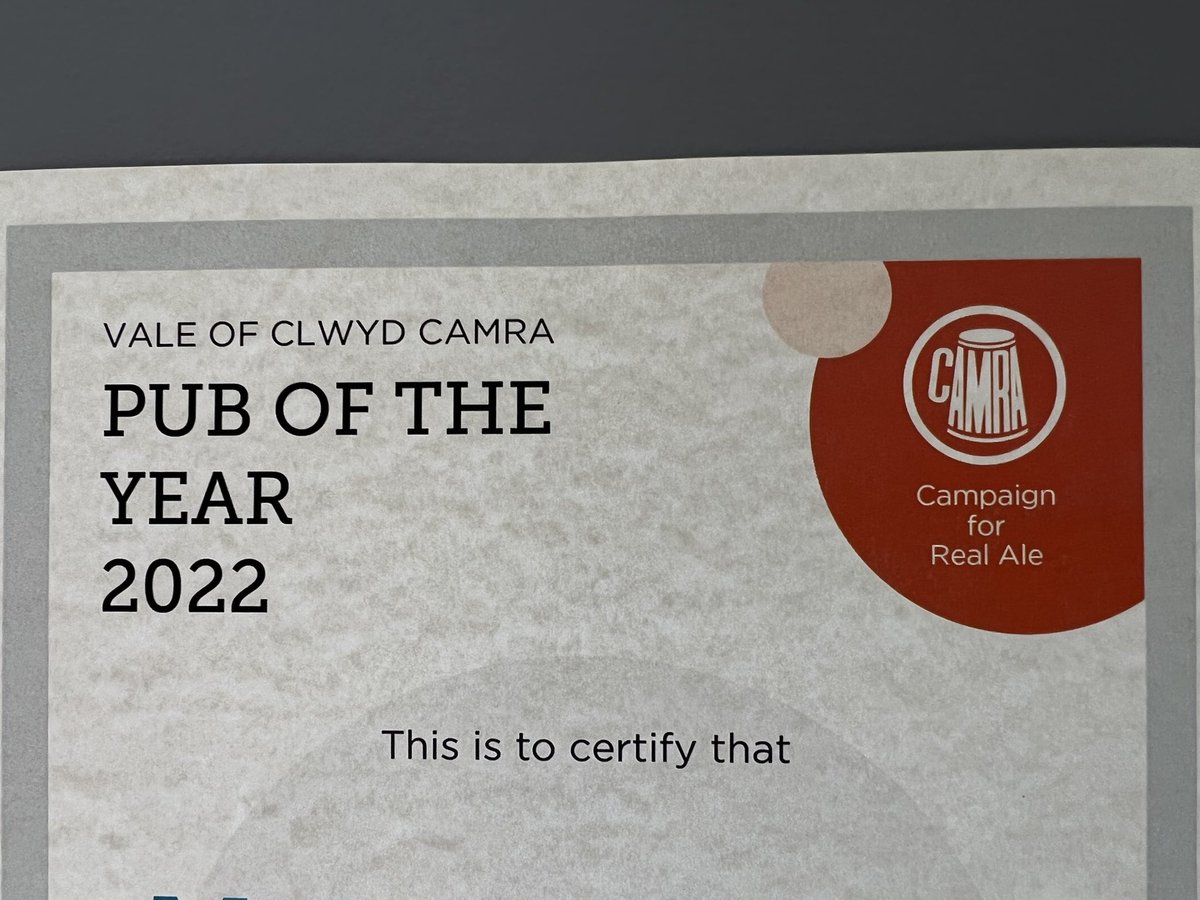 ClwydCAMRA's tweet photo. The 2022 Vale of Clwyd Camra Pub of the Year award certificate will be presented to Gareth and Rebecca at @MoldAleHouse on Thurs 19th May 7.30pm prior to the Meet the Brewer event with @BlackLodgeBrew . 5 cask ales and 5 KeyKegs will be available from the Liverpool based brewery. https://t.co/KO11CQNEDK