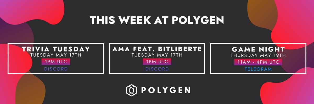 Polygen_io's tweet photo. We have some exciting events coming up for you this week! 

🧵👇 https://t.co/Z341QSifFT