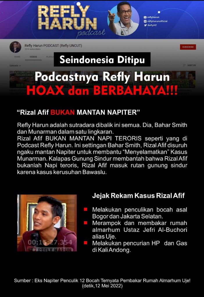 _Rizmaya__'s tweet photo. Sangat berbahaya. Dibayar hanya utk menyebar kebohongan.? Kerjanya selalu saja sebarin kebohongan (hoax).?

Sekali sebar hoax, ribuan orang terkena dampak, dan yg percaya juga bisa terdoktrin.

@DivHumas_Polri @CCICPolri @ListyoSigitP https://t.co/0NoElcqTcR