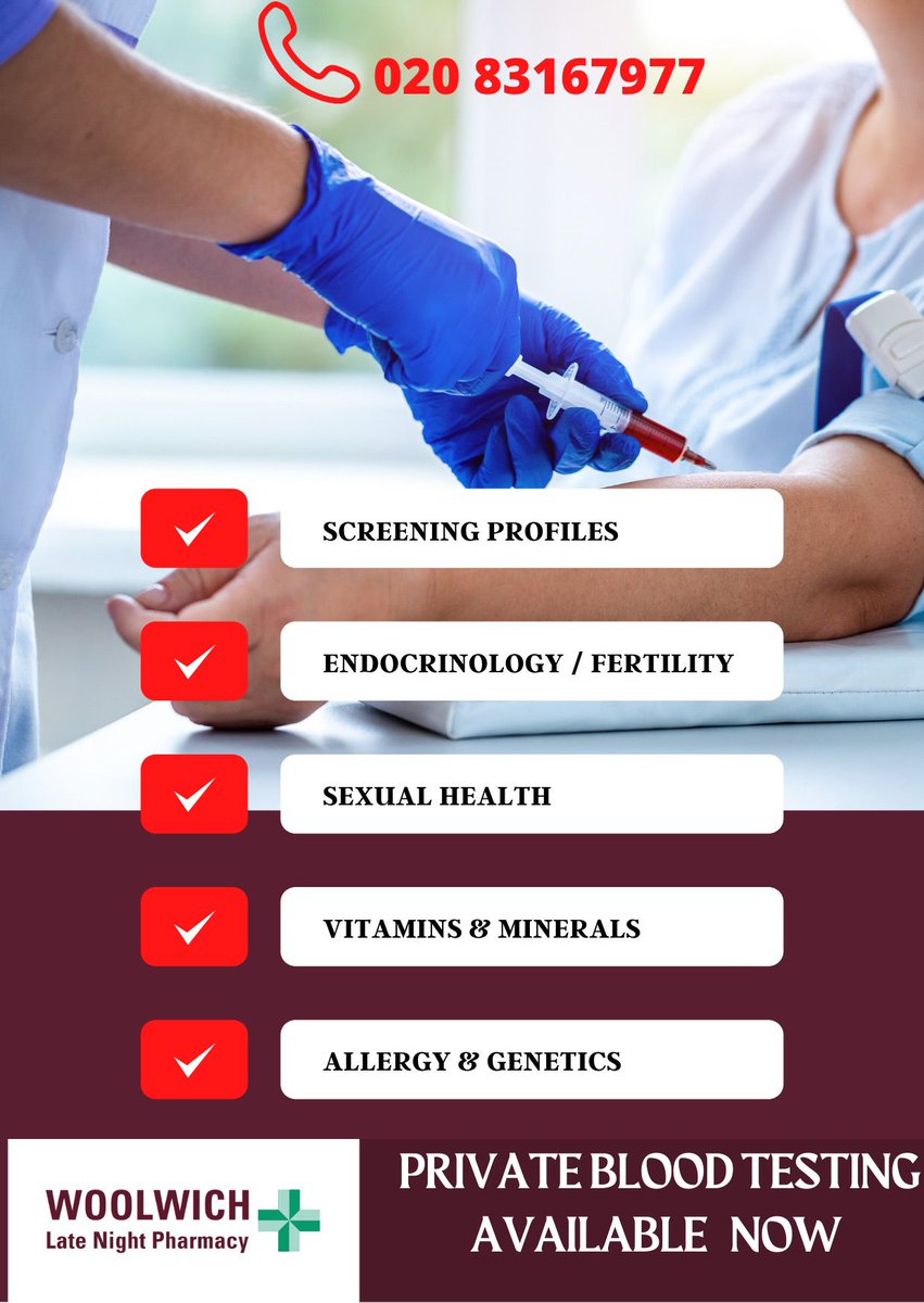 WoolwichLNP's tweet photo. Ear syringing, medication use reviews, and now, BLOOD TESTING!🩸

🏥 Our private clinic is open 11am-2pm every Sunday. Feel free to book in, or just come along, as and when...

🧐 Blood tests are critical for keeping an eye on your health, and diagnosing for possible issues. https://t.co/79gtsvvcVi