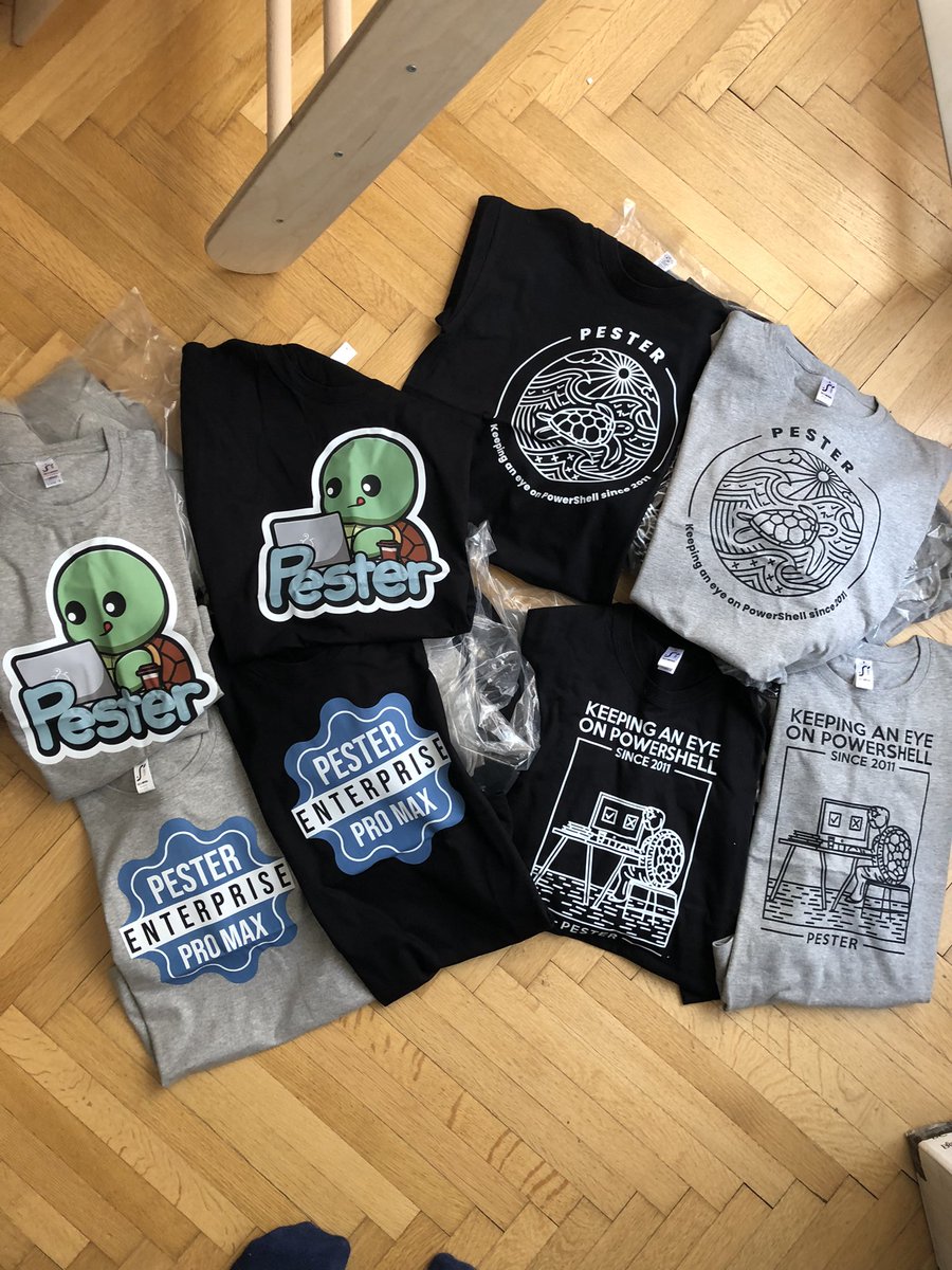 nohwnd's tweet image. #pspester #powershell look what just arrived, some pester t-shirts.
