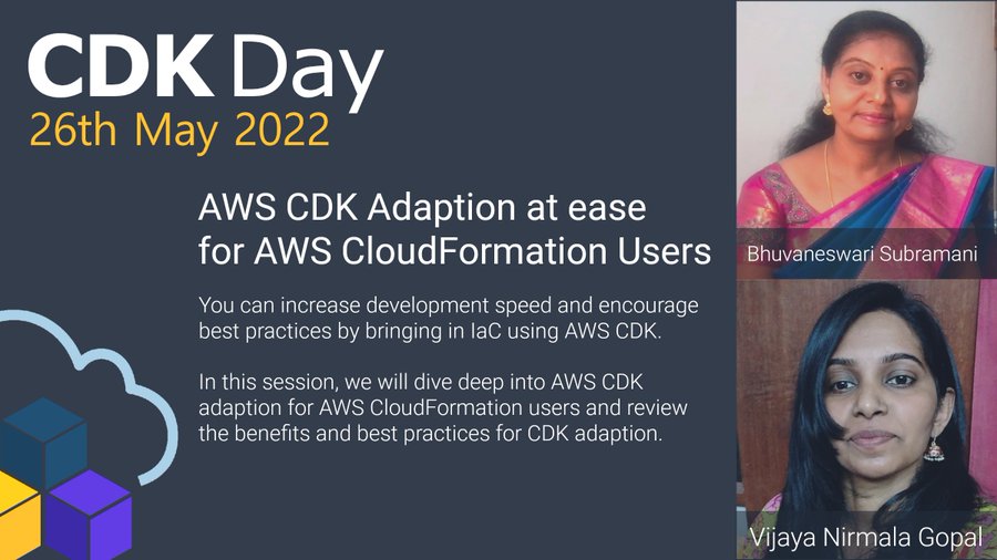 installjournal's tweet image. Looking forward to presenting at @cdkday and of course pretty excited to join with @VijayaNirmalaG2 to talk about #IaC, #awscloudformation and #awscdk !!
Claim your free ticket at cdkday.com
#cdkday #awscdk #cloudformation #aws