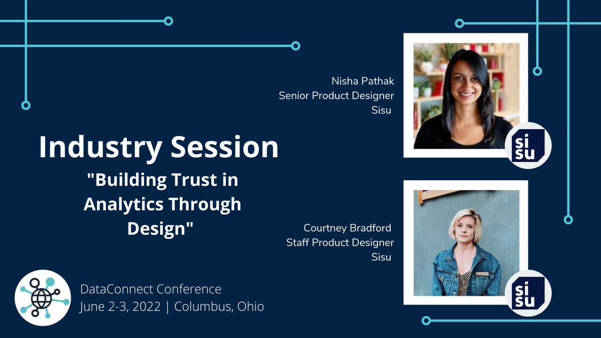 KevinTaylorNC's tweet photo. Exciting stuff coming up.  @sisudata is attending DataConnect Conference, hosted by @wia_community! Register for this session with to hear from 2 amazing product designers @courtney271 &amp; Nisha to learn more about building trust in analytics through design: https://t.co/Cc0axRjO0e https://t.co/THjGnrwcBs