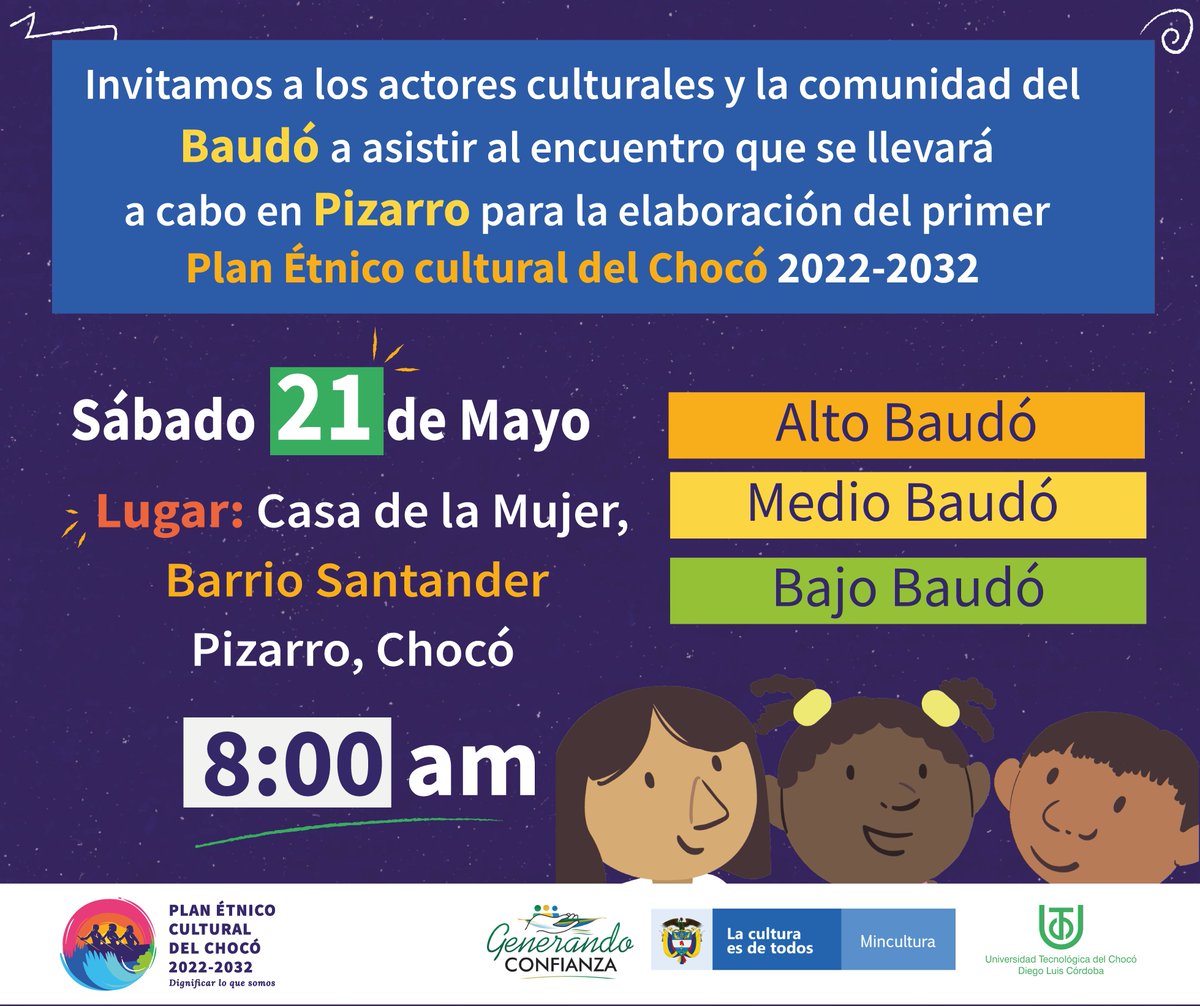 CulturaChoco's tweet photo. ¡¡Participa del encuentro presencial del Baudó!!
Participa también contestando la siguiente encuesta
https://t.co/SowyoQRQuf
#planetnicocultural #choco #cultura #Baudó #AltoBaudo #MedioBaudó #BajoBaudó #Pizarro #PieDePato #PuertoMeluk #DignificarLoQueSomos https://t.co/xKSUMLVZZi