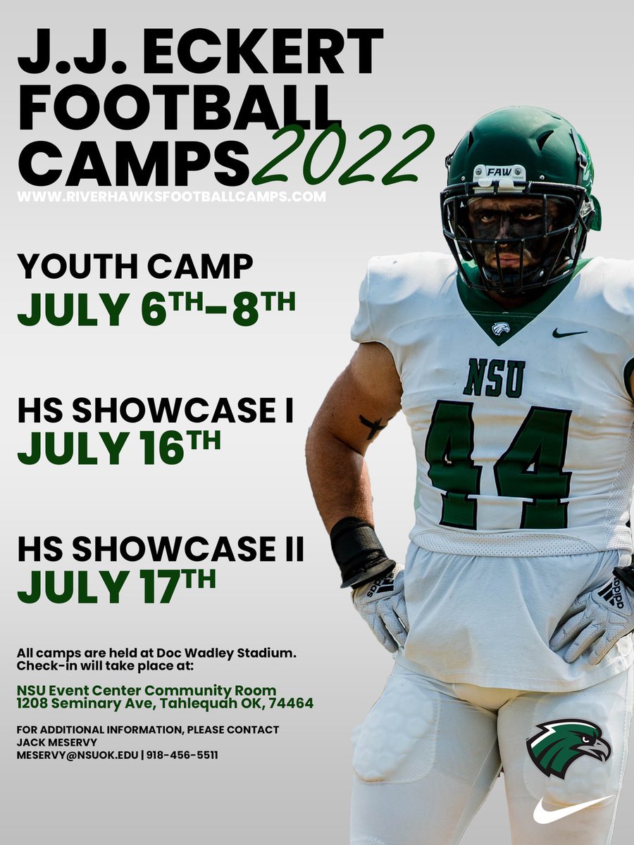 CoachJeffBowen's tweet image. Take advantage of a great opportunity to come see beautiful Tahlequah and compete this summer! riverhawksfootballcamps.com