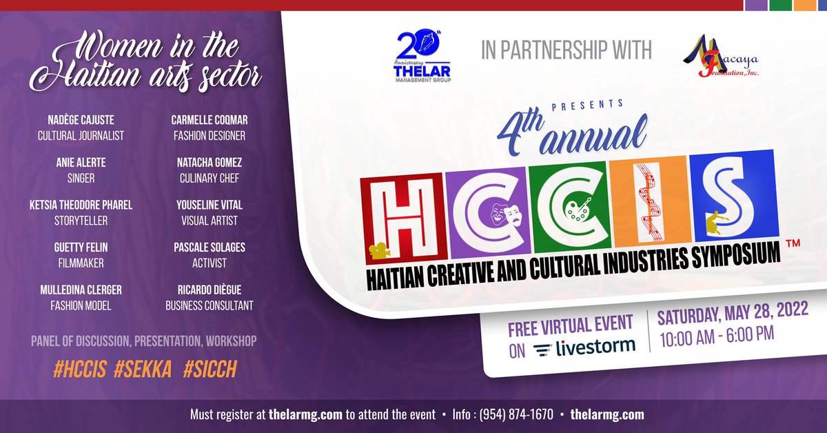 thelarmg's tweet photo. Join us this year's fourth annual Haitian Creative and Cultural Industries Symposium, where we are showcasing Haitian women in the Haitian arts sector.                                                        Sign up for the virtual event at https://t.co/7cTWedi4fY 🤩🥳🎊🎉 https://t.co/pxanPvSrGB