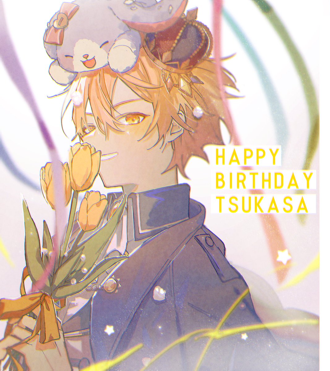 1boy flower male focus short hair holding happy birthday crown  illustration images