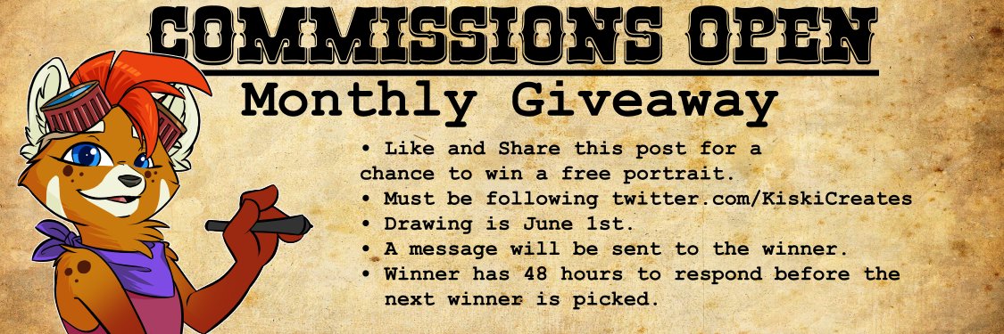 KiskiCreates's tweet photo. Giveaway! Like and share! Make sure you're following my new account for a chance to win a free portrait! 
#Giveaway #commissionopen https://t.co/9Y9TBHbFDB