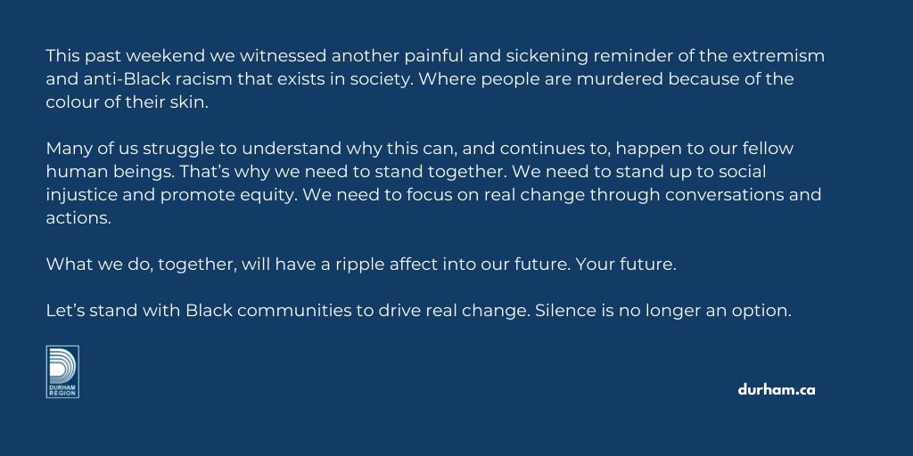 RegionofDurham's tweet photo. #DurhamRegion has released a statement on the tragic event that occurred in Buffalo, New York this past weekend. https://t.co/55C0FekDvw