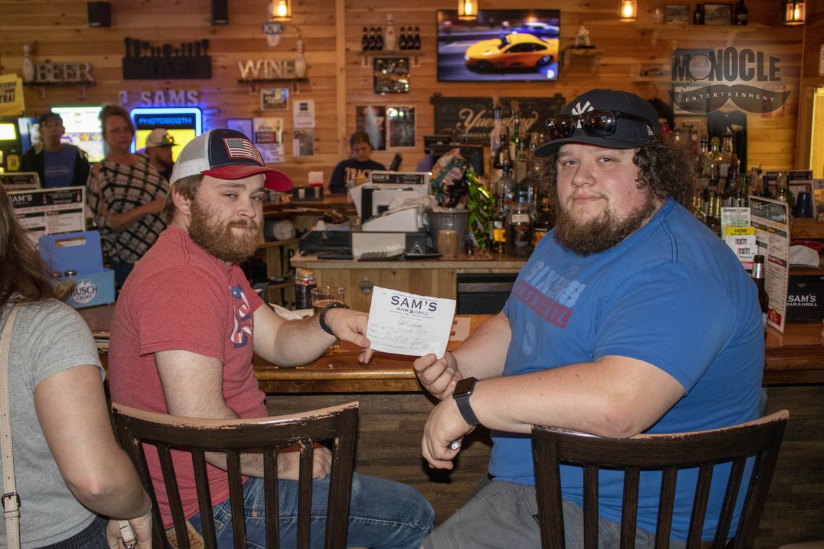MonocleEnt's tweet photo. I'm back at Sam's Bar &amp; Grill for another game of Trivia Kings, Yuengs &amp; Wings tonight at 7! Last week, "Wet Dreams" took 1st, "Busch Latte" took 2nd, and "Alfredo's Pizza" took 3rd, winning them all gift certificates! #monocletrivia https://t.co/DXcfZzR5TO