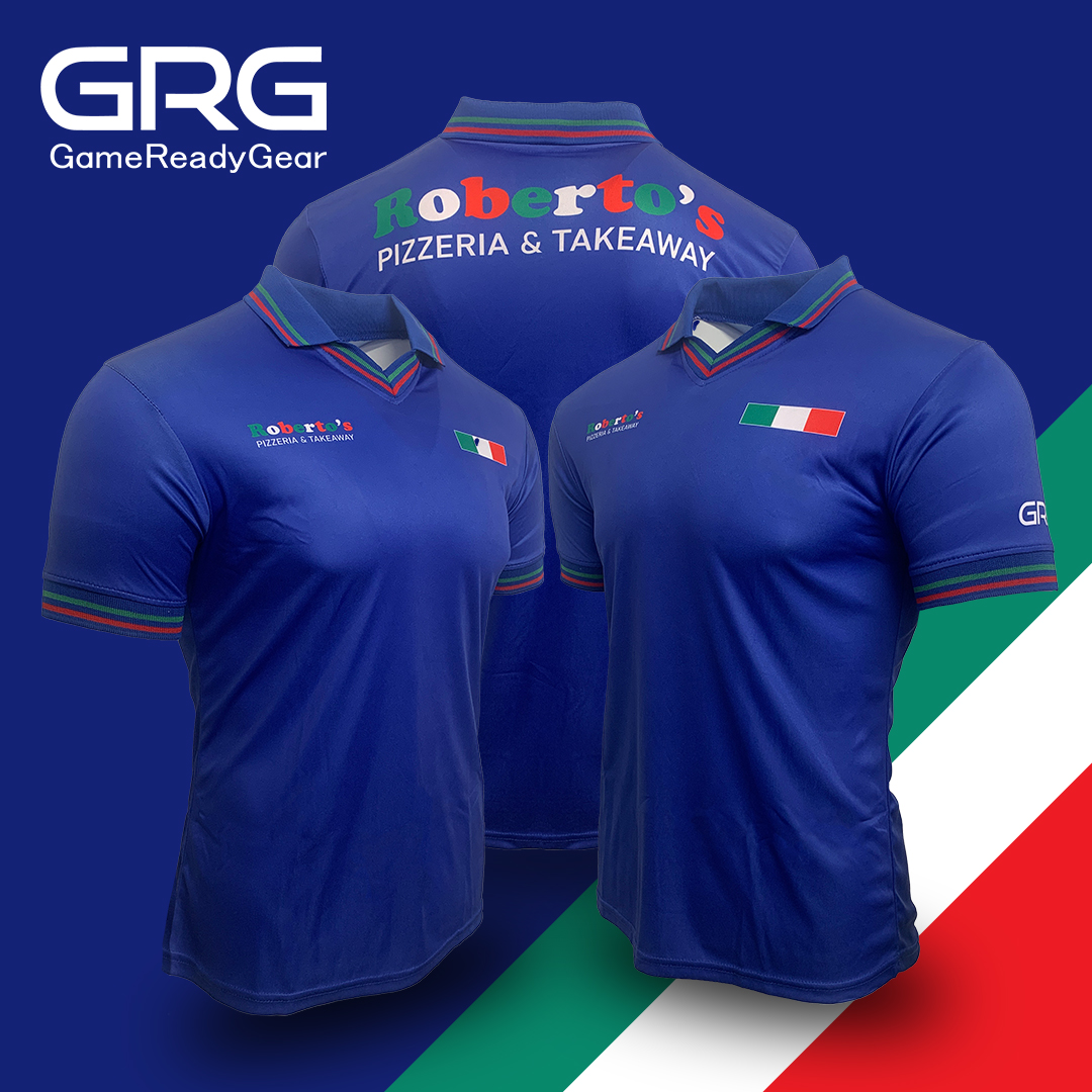 GrgSportswear's tweet photo. Delighted to kit out the staff of Roberto's Takeaway Ballaghaderreen with some retro style jerseys. Contact us today to get your business kitted out today by contacting us at info@grg-sports.com
#gamereadygear #begameready #businessgear #bespokeapparel #retrojerseys https://t.co/24I9OXNaZm