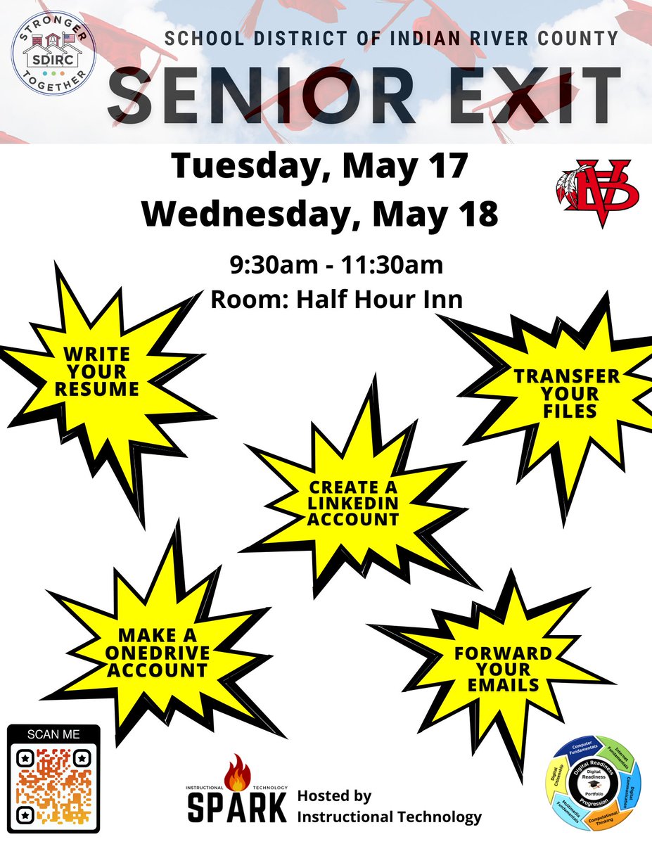 MySpark_Sdirc's tweet image. Good morning @VBHSNation and @SRHS_SHARKS🎓Seniors🎓! Senior Technology Exit is happening THIS WEEK! 😊 #SDIRCStrongerTogether #SPARK_IT 
indianriver.instructure.com/.../pages/seni…