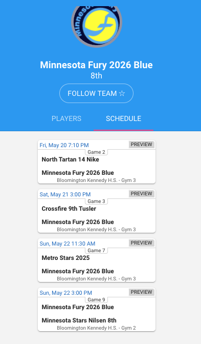 For the May viewing period weekend both our teams will be playing in showcase divisions at the Lake Slam Tournament at Bloomington Kennedy. Will be a fun challenge! Coaches will really like the way these girls compete! #FuryFam 💙💛