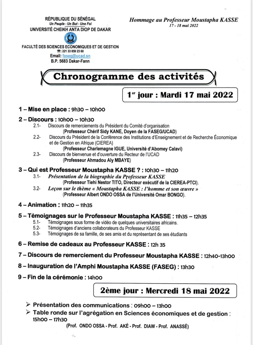 UCAD_Senegal's tweet photo. #MELANGES 
La #FASEG rend hommage à une fierté de notre institution, mais aussi celle de l'université africaine
Un colloque international organisé pour l’occasion
🗓 17-18 Mai 
📍 UCAD II
#ucad #kebetu #senegal #enssup #compublique #reconnaissance @AhmadouAlyMbaye @MamadouKASSE14 https://t.co/FpubXMrOe3