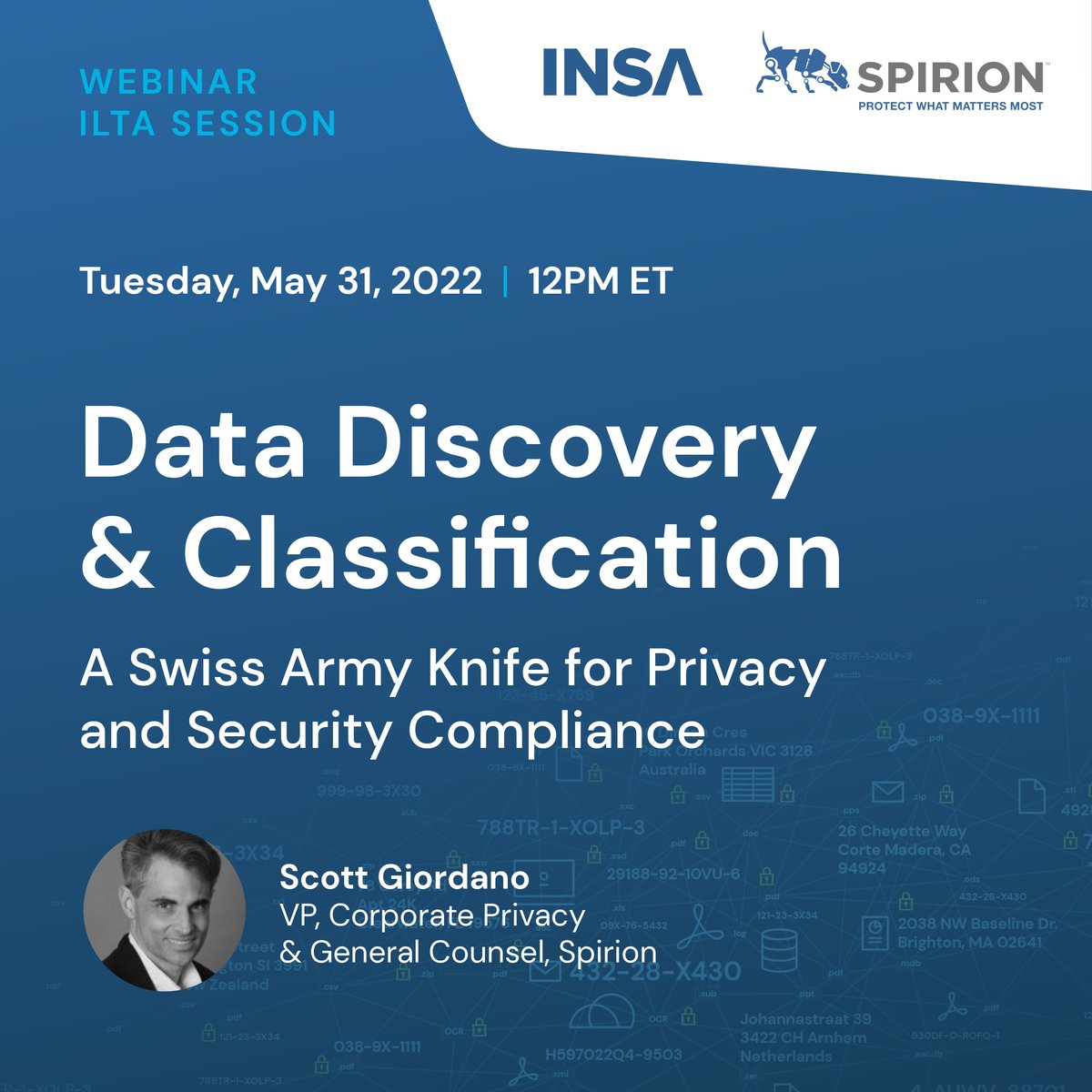 True or False?  Data discovery and classification (DDC) is the Swiss army knife for privacy and security compliance. Find out in our upcoming <a href="/ILTANet/">ILTA - International Legal Technology Association</a> &amp; <a href="/INSAOtt/">INSA Corp</a> webinar on May 31! Click 'New User' to Register: ow.ly/LNNR103Fc1p