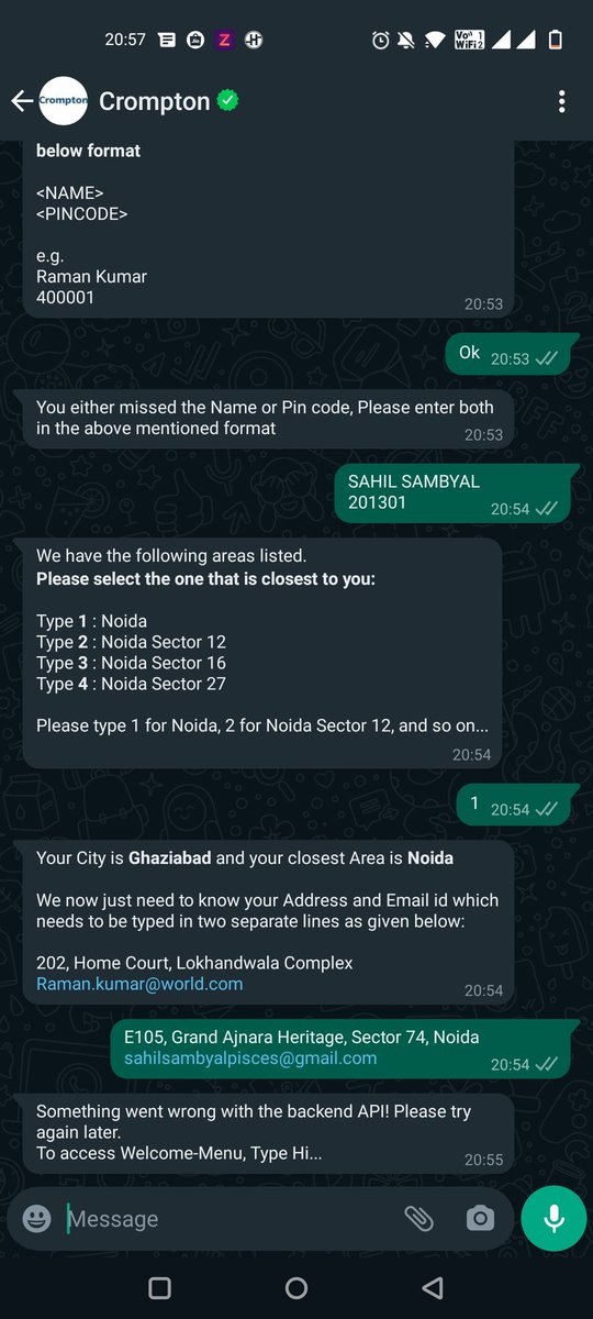 _Sahil_Sambyal's tweet photo. @Crompton_India your customer service is pathetic, been trying to contact for service req since last 3 weeks, same API error https://t.co/WxizxUxmhX