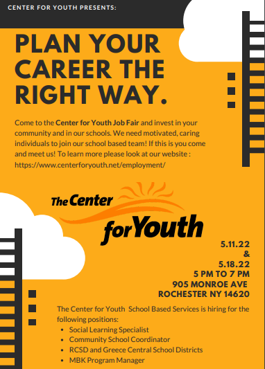 Are you looking for a job or career to be directly involved in our community? Please see the flyer below and come out to see what the  <a href="/CenterForYouth/">Center For Youth</a> can do for you!  <a href="/TuckerClyde/">Mr. Henry</a>  <a href="/FranklinUpper/">Franklin Upper</a> <a href="/RCSDcommschools/">Community Schools</a>  <a href="/RCSDFranklin/">Franklin Campus</a>  <a href="/RCSDNYS/">Rochester City School District</a> <a href="/RCSDParents/">RCSD Parent Engagement</a>