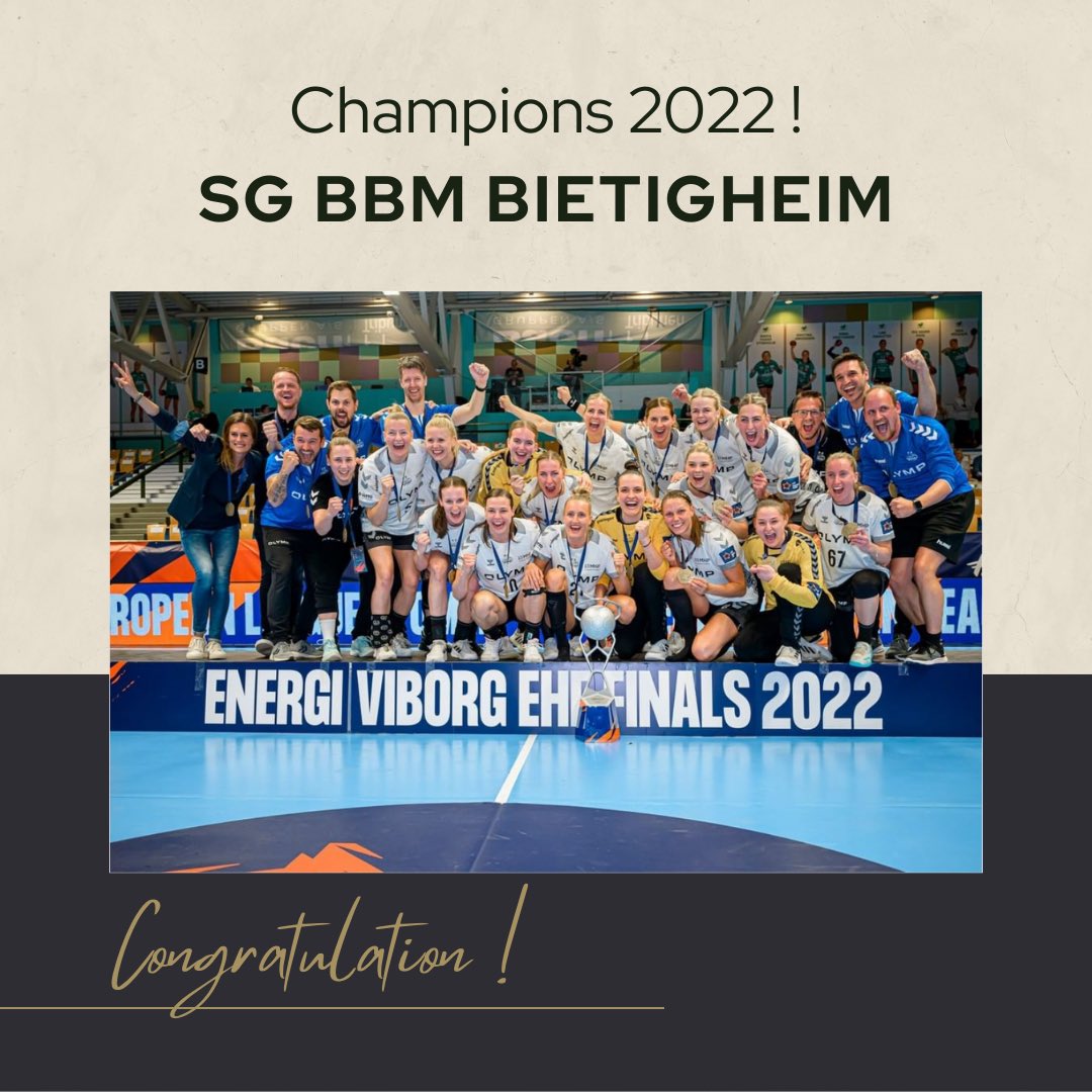 [CONGRATULATION]
The EHAA congratulates the entire SG BBM BIETIGHEIM team for their title of European champion! 
#EHFEL #WomenHandball #Handball #Champions