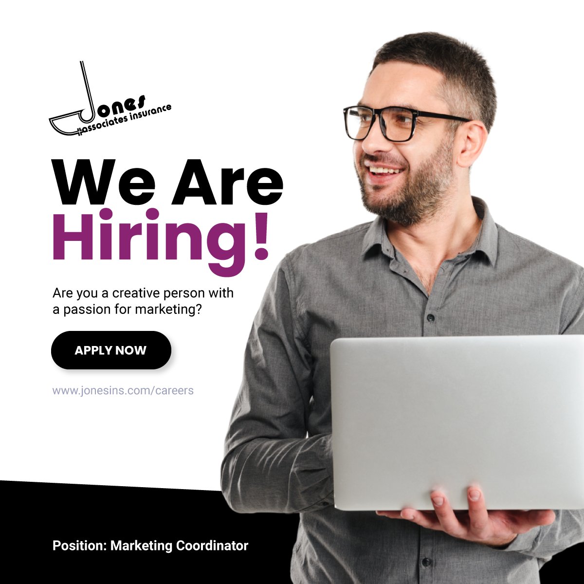 Are you a recent graduate and a creative person with a passion for marketing? 😃 Jones Insurance is currently looking for a 𝗠𝗮𝗿𝗸𝗲𝘁𝗶𝗻𝗴 𝗖𝗼𝗼𝗿𝗱𝗶𝗻𝗮𝘁𝗼𝗿 to join our growing team! For full details and to apply, visit 👉bit.ly/jones-marketin…