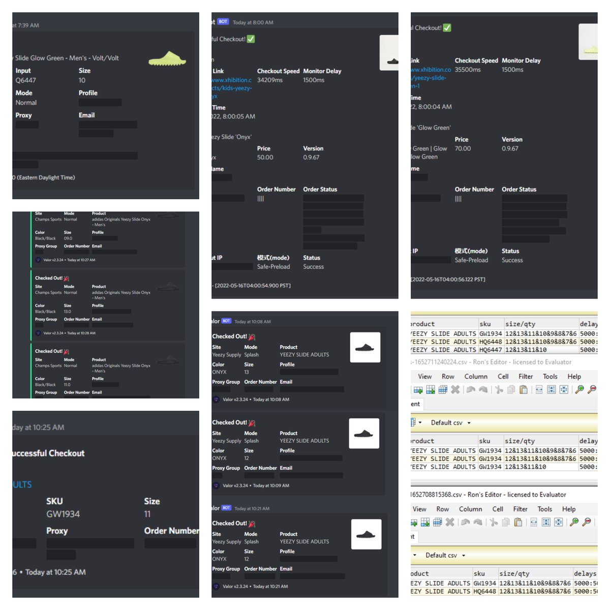 OK, well it was fun. Should have been more but a proxy company failed me. No names, good vibes Bots: @tricklesuccess @ValorAIO @MEKRobotics @nytesoftware @sigmabots Groups: @cookbeastio @CarbnIO Proxies: @proxydrop_com @Rainbow_Proxy @PettiProxies @DonutProxies @LiveProxies