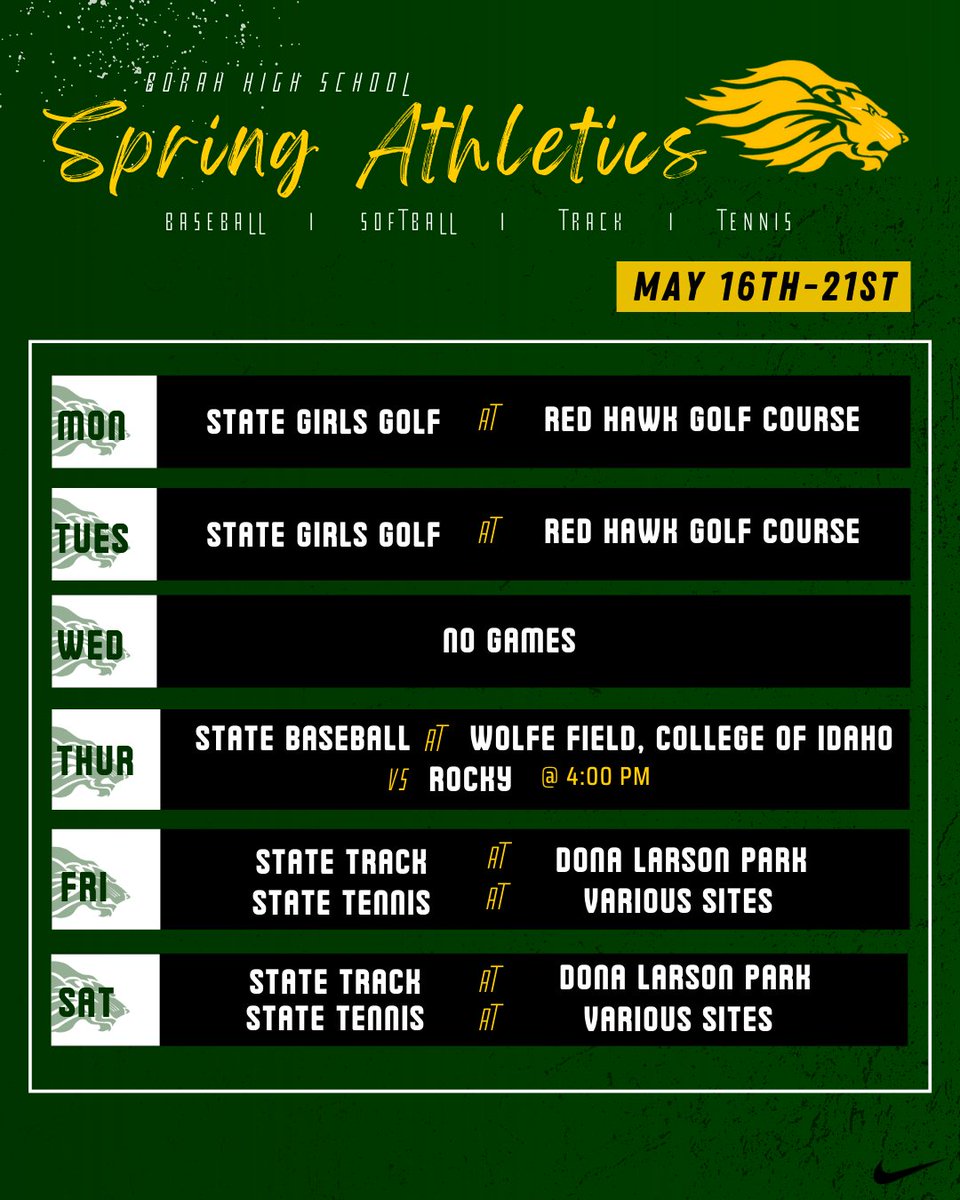 BorahAthletics's tweet photo. This week in Athletics! 
@BorahGolf @BorahBaseball @BorahTrack @BorahTennis https://t.co/3ecHWAxuZY