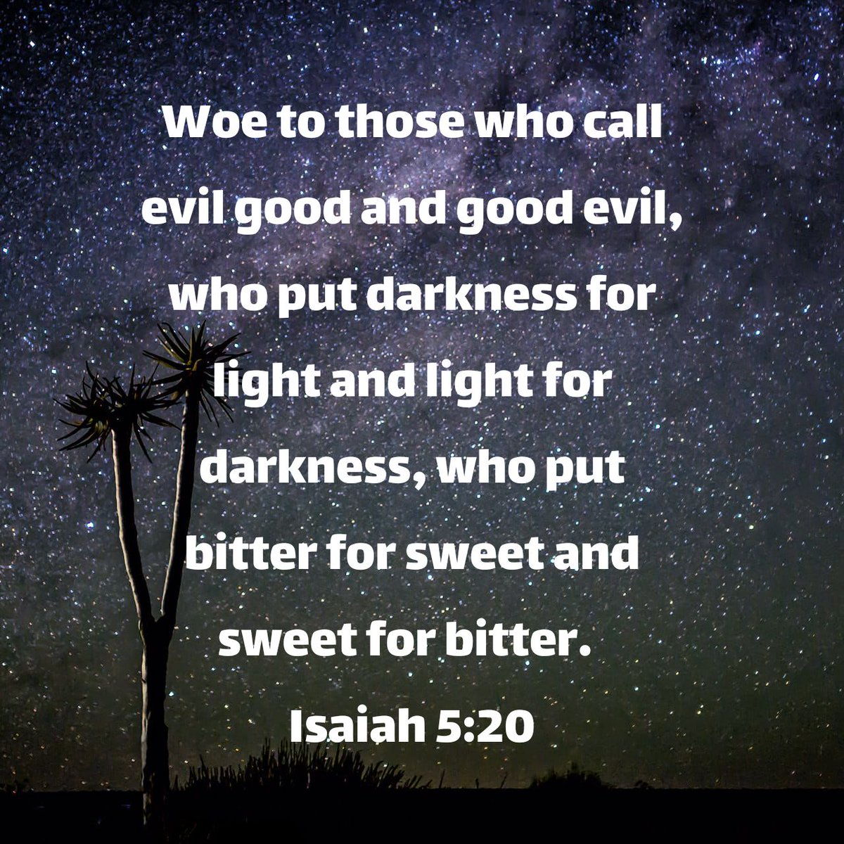 phyllop's tweet photo. Woe to those who call evil good and good evil, who put darkness for light and light for darkness, who put bitter for sweet and sweet for bitter.
Isaiah 5:20 NIV

https://t.co/bWPTA93WBp https://t.co/V1uf6GEf19
