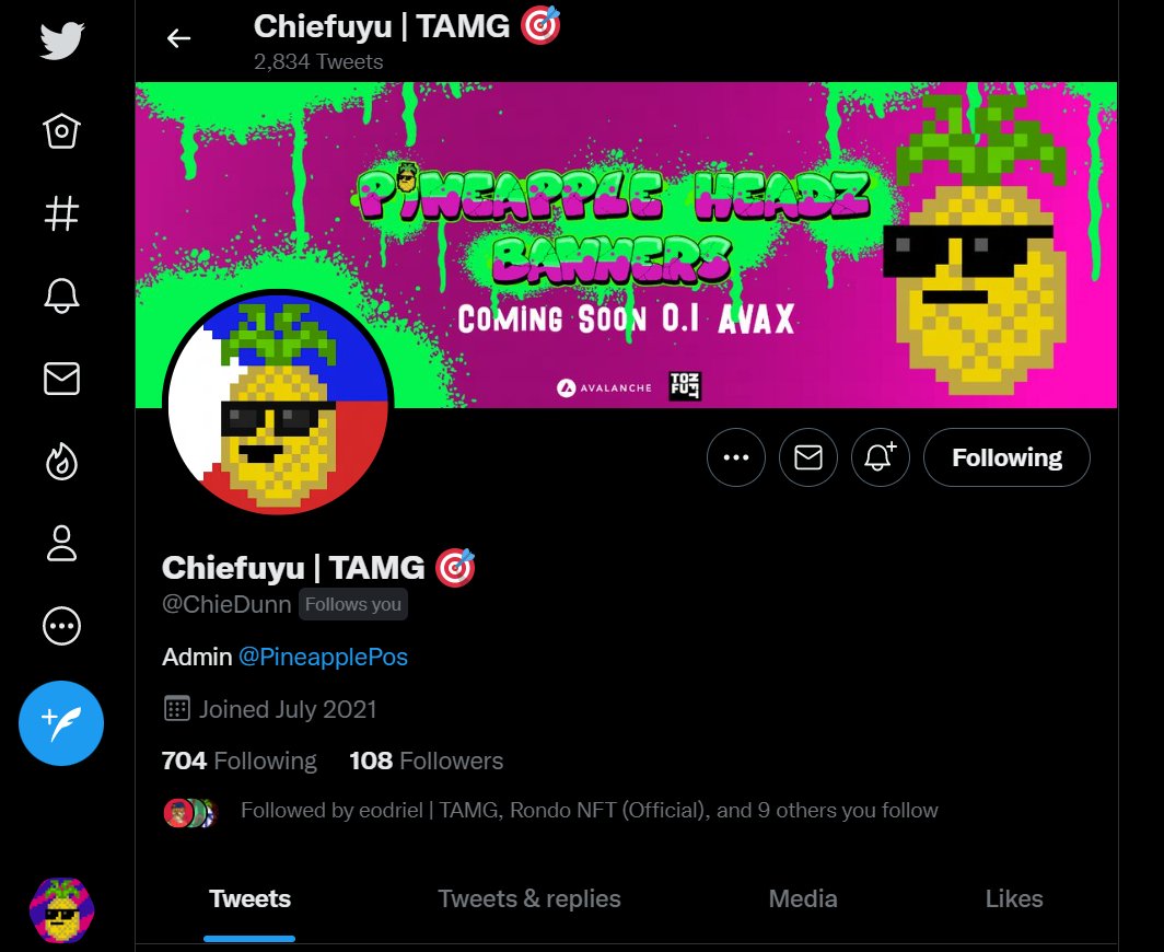 PineapplePos's tweet photo. I'm so overwhelmed by how many people have @PineapplePos Profile Pics and the massive support of people changing banners to the upcoming Pineapple Headz Banners #NFT image! THANK YOU ALL!
#AVAX #NFTs #NFTCommunity #PFP #BANNER #NFTdrop #Whitelist #NFTwhitlist #NFTWL #NFTsales https://t.co/zXCy8HLue2