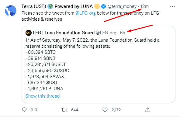 shoe_rekt's tweet photo. @terra_money @LFG_org Y'all are on it with your timely and informative updates... ๐๐ #Luna #GetFukd https://t.co/Wsy5zde0lC