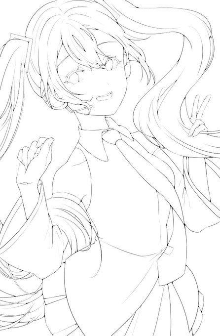 線画出来た
髪の毛ェ 