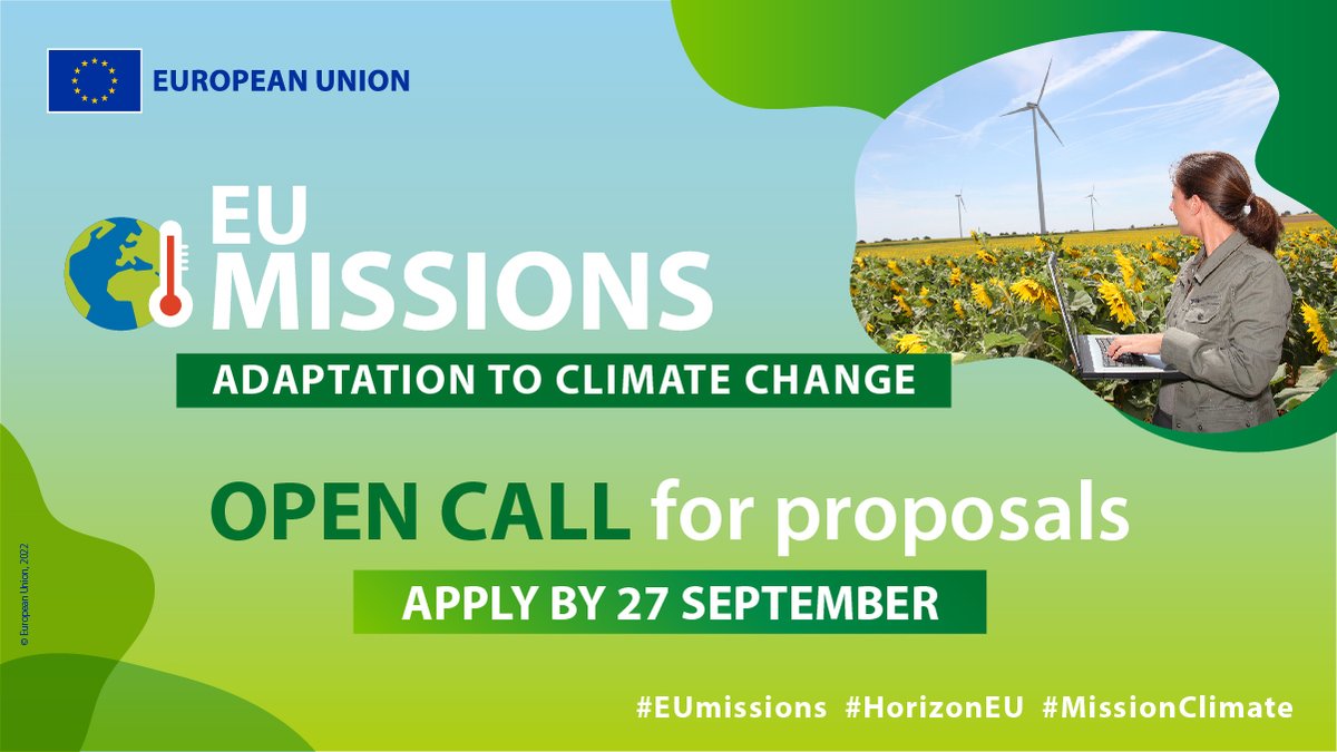 🆕Discover the open calls for 🌍#MissionClimate!

🟢The calls are part of the additional budget of +€507.1 million under #HorizonEU to pave the way to deliver on #EUMissions, thus creating a healthier, greener &amp; digital Europe by 2030.

Find out more! 👉europa.eu/!nMxuWG