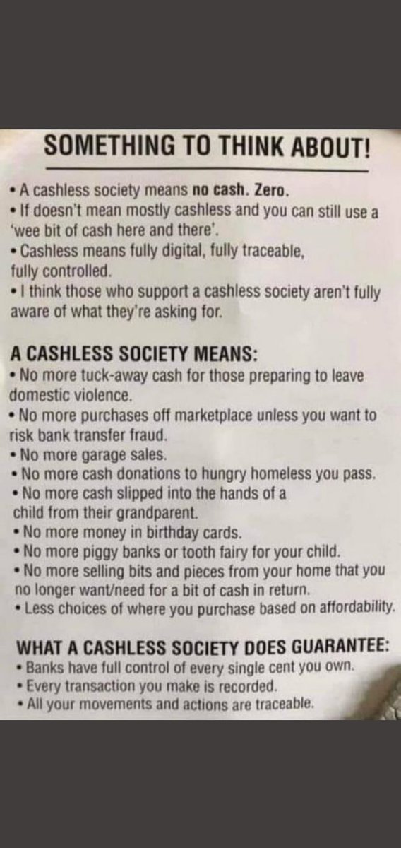 Do you really want a cashless society 🤔 you will own nothing, let that sink in