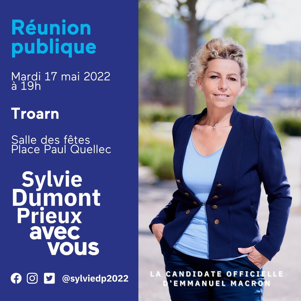 sylviedp2022's tweet photo. Information - Réunion publique ⚠️

Première étape de nos rassemblements pour la 2ème circonscription du #Calvados ! 🚀🇫🇷

À #Troarn, notre candidate viendra à votre rencontre pour vous écouter et porter vos idées ! Venez nombreux ! 💭✨

#SylvieDumontPrieux2022 #legislatives2022 https://t.co/z9Kc72Ax7R
